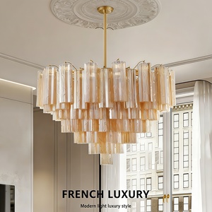 Lustre en verre soufflé personnalisé, métal, style nordique, luxe, LED, à intensité variable, CRI élevé 90, angle de faisceau de 360°, pour salon, luminaire suspendu - Product Image 1