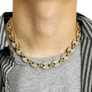 Bijoux Rock Hip Hop pour hommes 13mm Collier à chaîne à maillons cubains Miami <span class=keywords><strong>en</strong></span> alliage plaqué <span class=keywords><strong>or</strong></span> <span class=keywords><strong>grain</strong></span> <span class=keywords><strong>de</strong></span> <span class=keywords><strong>café</strong></span> glacé avec strass - Product Image 2