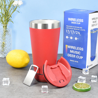 Tasses isothermes personnalisées en acier inoxydable réutilisables de 16 oz pour voyage en extérieur, avec ouvre-bouteille et haut-parleur sans fil