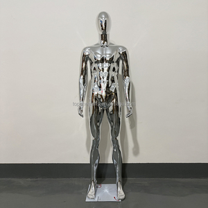 Nhà Máy Bán Buôn Chrome Mạ Điện Bạc Nhựa Cơ Bắp Nam Mannequin Đầu Trứng Với Kim Loại Đứng Cơ Sở Người Đàn Ông Nhựa Dummy - Product Image 1