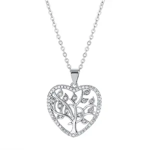 925 Silver Family Tree Necklace With Zircone Love Heart Pendants For Necklaces Jewelry