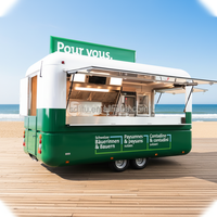 Mobiele foodtrucktrailer, aanpasbaar, roestvrij staal, buiten, ijsjes, hotdogs, chips, fastfood, complete keuken, roestbestendig