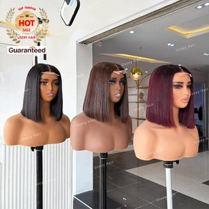 Perruque courte et droite Ombre 99J Rouge Bourgogne en cheveux humains, perruque Lace Front sans colle avec dentelle HD pour femmes noires - Product Image 2