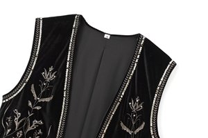 TAOP&ZA Autunno 2024 Nuovo Gilet Corto Elegante da Donna in <span class=keywords><strong>Velluto</strong></span> Nero Retrò con Ricami Senza Maniche 5770226 - Product Image 3