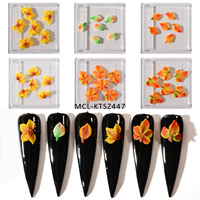 6 pièces/boîte, breloques pour ongles en résine 3D, feuilles d'automne, accessoires pour nail art floraux, petites décorations florales pour ongles en acrylique