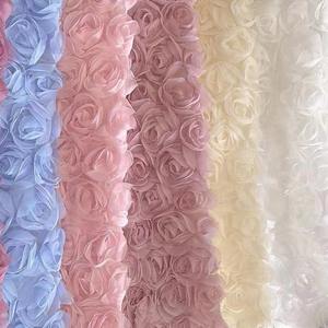 Tela de malla de poliéster 100% directa de fábrica, gama alta, 120gsm, técnica de trama de punto para niños, estéreo de encaje cifrado de ganchillo Rosa grande - Product Image 1