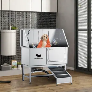 Professionale 50 pollici di grandi dimensioni in acciaio inox Pet Dog Wash vasca rubinetto multifunzione bagno toelettatura Walk-in rampa sostenibile