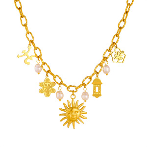 European American Style Stainless Steel Necklace Gold Plated Sun Charm Pearl Clavicle Chain Gift Jewelry - Product Image 5