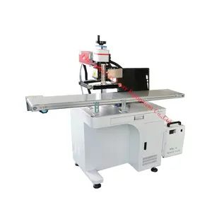 Máquina de marcação a laser com correia transportadora, posicionamento de visão de fibra óptica ccd 20w 30w