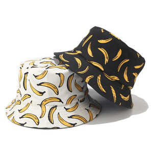 Haute qualité été en plein air unisexe Double côtés réversible <span class=keywords><strong>Bob</strong></span> soleil Panama casquettes dessin animé pêcheur chapeaux <span class=keywords><strong>banane</strong></span> impression seau chapeau - Product Image 1