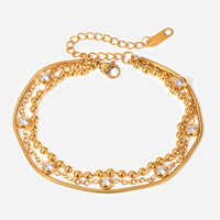 Bracelet rétro de style Hong Kong à plusieurs couches plaqué or avec zircon en forme de boule en U pour femme, bijoux cadeau
