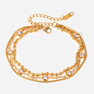 Retro Hong Kong Style Multi Layer Gold Plated Zircon <b>Bracelet</b> For Women Gift Jewelry - Product Image 1