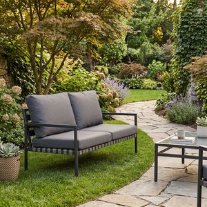 Canapé minimaliste 2 places en aluminium avec tissu anti-UV pour réception de <span class=keywords><strong>jardin</strong></span> et salon de mariage - Product Image 1