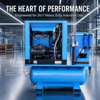 20HP/15Kw compresseur d'air rotatif à vis industriel portable moteur à gaz 10 Bar 2.0M3/min/70.6cfm 220V 220V roulement de réservoir de noyau