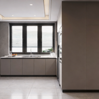 Meubles de cuisine en L laqués mats sur mesure, comptoir en quartz, unités d'appareils électroménagers intégrées, projets de maison modernes