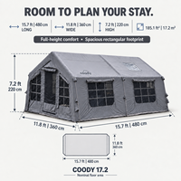 Tente gonflable Coody Familia 17.2 Air - Gris, grande, résistante au vent et à la pluie, tente de camping gonflable familiale pour l'extérieur