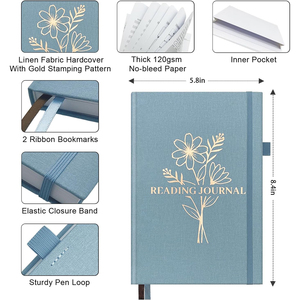 Tessuto di lino A5 diario di lettura con copertina rigida 100gsm copertina in pelle sintetica in oro 100 pagine interne morbido stile Planner regalo quotidiano - Product Image 3
