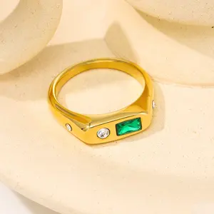 Groothandel Roestvrij Staal Mode Minimalistische Sieraden 18K Vergulde Natuursteen Zirkoon Ringen Voor Vrouwen