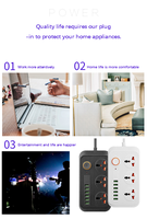 Strip daya 110v-250V dengan Multi Plug, pengisi daya keselamatan anak menampilkan 3 outlet AC dan Port USB