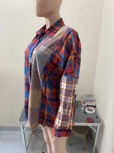 Wholesale Vintage Boho Chic Floral <strong>Overshirt</strong> for <strong>Women</strong> Casual Summer Patchwork Plaid Shirt for Autumn and Spring Seasons - Product Image 3