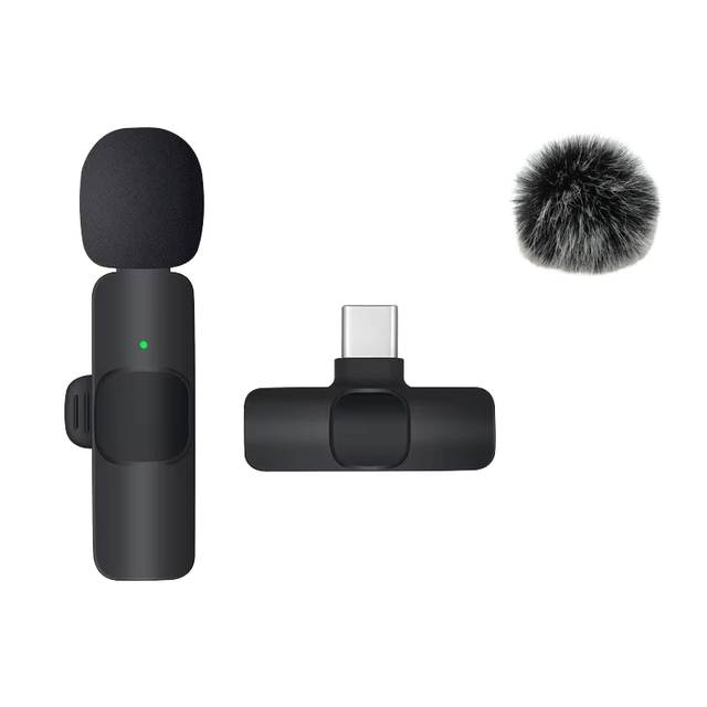 K9 Portable Storage Case Wireless Lavalier Microphone Type C Plastic Microphone for Phone Camera Computer Includes Wind Muff