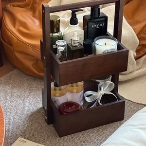 Portable Wooden Desktop Organizer, 2-Tier Cosmetic Storage <b>Box</b>, Wooden Vanity <b>Makeup</b> Holder for Toiletries Lipsticks Perfume - Product Image 4
