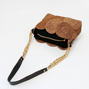 Handwoven Straw <b>Handbag</b> Floral Crochet Shoulder Bag <b>Chain</b> Strap Zipper Purse for Beach Travel Daily Use - Product Image 5