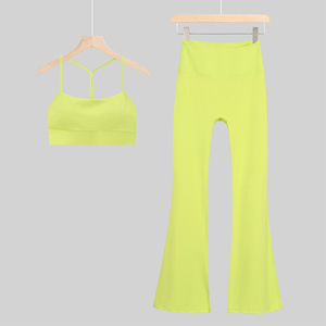 OEM Custom High Quality Women's 2-Piece Fitness Yoga Set Breathable Solid <b>Pattern</b> Strapless Sports Bra with Front Logo <b>Leggings</b> - Product Image 6