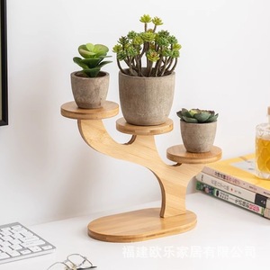 <b>Mini</b> bay window sill multi-tiered flower stand for desktop, balcony, living room, office <b>desk</b>, flower pot stand, bamboo and - Product Image 3