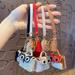 Dickmon Hot Sell Münz tasche Schlüssel bund Diamant Eule Geldbörse Schlüssel anhänger Mode PU Leder Quaste Anhänger Auto Strass Charms Schlüssel ring - Product Image 3
