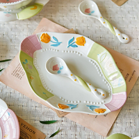 Assiette en céramique et porcelaine pour enfants, motif dessin animé mignon (panda, chat, renard), design personnalisé animaux et fruits, 13,5x5,5cm, non toxique
