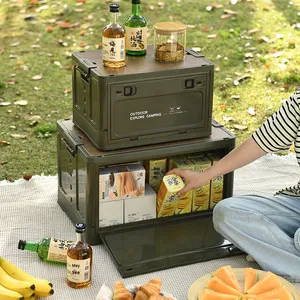 Boîte de rangement pliable en plastique à roulettes à ouverture latérale 30L-40L Style japonais Camping en plein air Vêtements Livres Coffre Boîte de rangement - Product Image 1