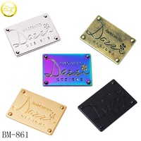 Bolsos hechos a mano personalizados, etiquetas de letras de marca de Metal, forma rectangular, monedero, etiqueta con logotipo de arcoíris de Metal, sombreros de aleación, etiqueta de nombre de Metal