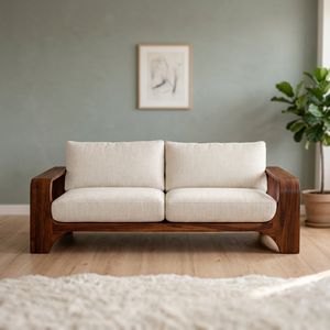 Minimalist Organic Modern Two Seat Wooden Couch with Sculptural Natural <b>Wood</b> <b>Frame</b> <b>for</b> Living Room - Product Image 3