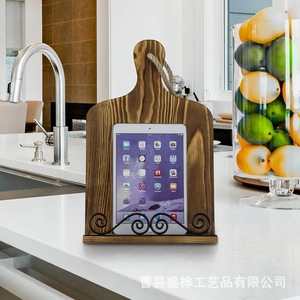 Wooden Recipe Rack Kitchen Countertop Bookshelf Multi Function <b>Tablet</b> <b>Holder</b> Rustic Design - Product Image 4