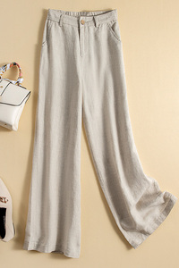 <span class=keywords><strong>Pantaloni</strong></span> larghi larghi Casual da donna di alta qualità in lino 100% da donna <span class=keywords><strong>pantaloni</strong></span> elastici in vita <span class=keywords><strong>pantaloni</strong></span> <span class=keywords><strong>con</strong></span> tasche - Product Image 4