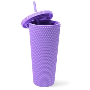 Vaso de Plástico con Tachuelas de Diamantes de 24 oz, Taza para Café Helado con Pajita <span class=keywords><strong>y</strong></span> Tapa, Vaso de Viaje Mate de Doble Pared para Boca Ancha - Product Image 1