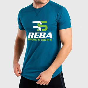 Reba Sports Impex T-shirt à manches courtes pour homme, couleur vert sarcelle, col rond, logo imprimé sur le devant, tee-shirt sportif - Product Image 1