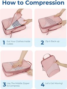 Cubes de compression pour bagages - Ensemble de 6 cubes de rangement pour valises, organiseurs de valises compressibles avec sac à chaussures - Product Image 5