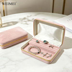 WEIMEI Custom Logo Luxury Velvet Portable Travel <b>Ring</b> Earring Bracelet Necklace <b>Storage</b> Organizer Gold Metal Trim Jewelry Box - Product Image 6