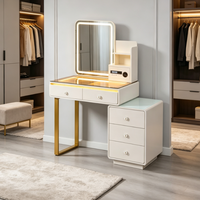 Ensemble de coiffeuse de luxe européen à LED avec miroir tactile ovale, table de maquillage et armoire latérale de rangement pour chambre à coucher