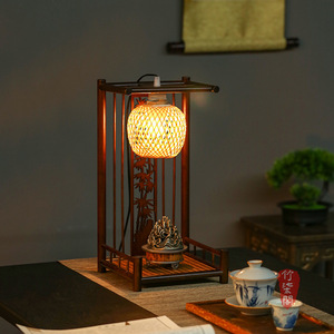 Chinese Style Bamboo Woven Table Lamp E27 LED Switch Control Desktop Ornament Tea Room Ambient Light Guizhou Craft - Product Image 3