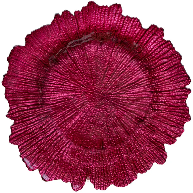 Colore personalizzato fantasia a forma di fiore elegante barriera corallina sottopiatti economici per caricabatterie in lastra di vetro