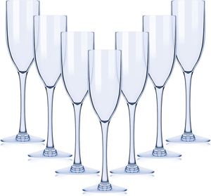 5.4oz Blue Plastic Champagne Flutes Bulk Unbreakable Acrylic Wine <b>Glasses</b> Reusable Flutes for Wedding Mimosa Bar Party Decor - Product Image 1