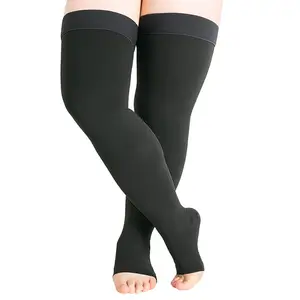 Compports OEM colorful breathable medical black open 23-32mmhg thigh high compression stocking hosiery