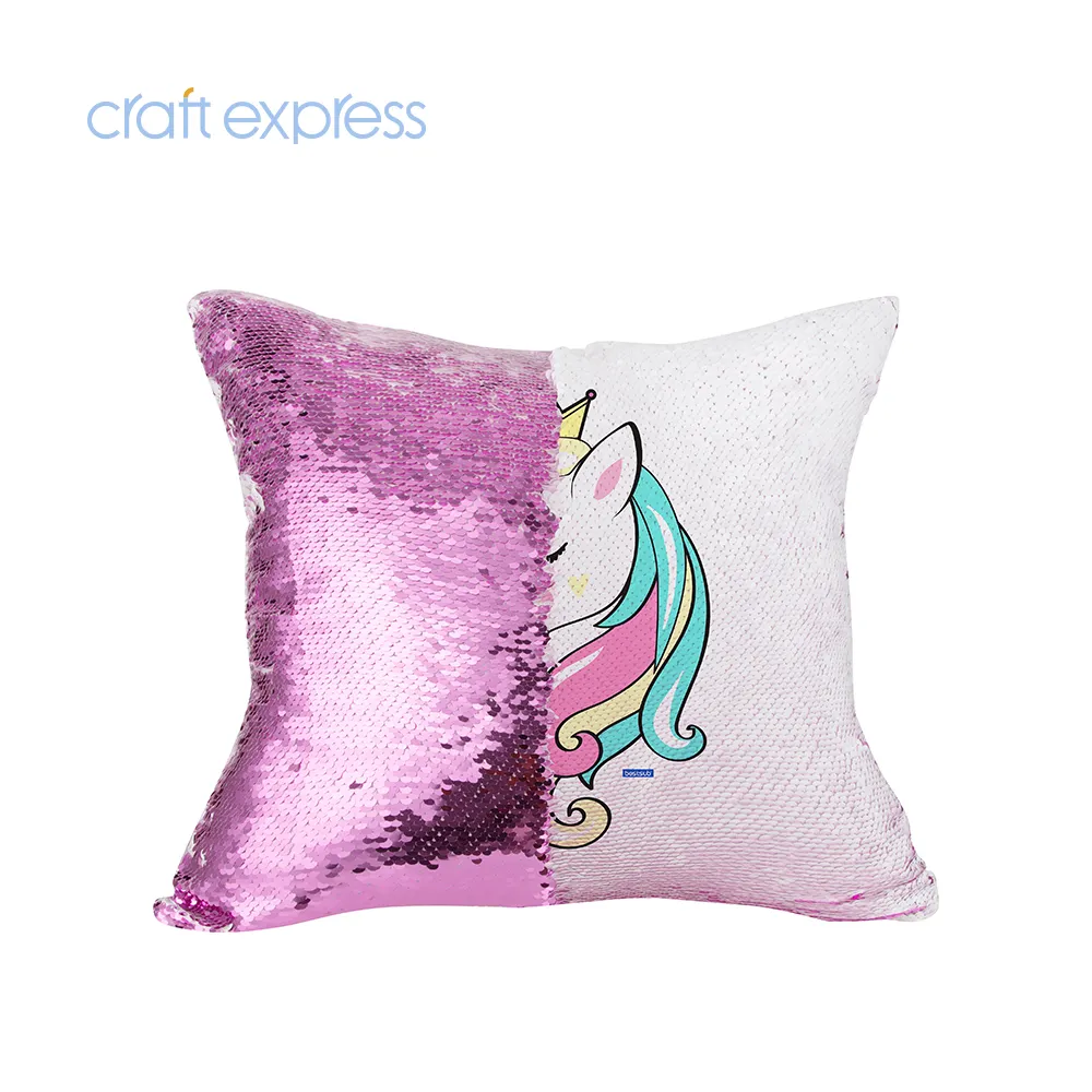 Craft Express Cushion Throw Pillow Cover Decorative White And Purple Square Sequin Sublimation Blanks Product Pillow Case Cover