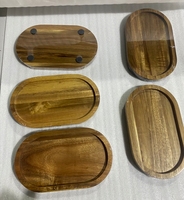 Ensemble de 4 assiettes ovales en bois d'acacia massif de style américain COSEN, écologiques, pour le camping et les événements