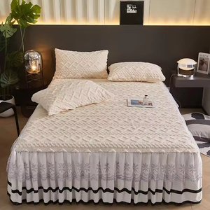 Ensemble de jupe de lit en taffetas épais avec dentelle, pour lit simple, garnissage en polyester, style uni, couleur unie, pour la maison - Product Image 5