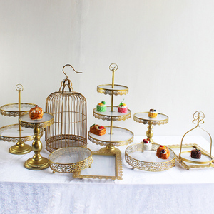 ชุดตั้งโชว์เค้กขนมหวานโลหะสีทองสำหรับงานแต่งงานชุดวางเค้กสุดหรูสำหรับตกแต่ง - Product Image 4