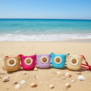 Sac tissé en paille à motif tournesol, mini sac à bandoulière 12x14cm pour femmes, accessoire de plage d'été - Product Image 2